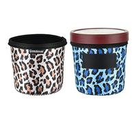 2 Pack Leopard Pattern Print Size Ice Cream Sleeves Neoprene Cover with Spoon Holder Cover (Leopard (2PCS))