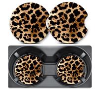 2 Pack Leopard Print Car Coasters for Cup Holder,Neoprene Anti Slip Mat