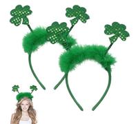 2-Pack Leprechaun Shamrock Hair Accessories,Shamrock Headband with Green Fur,St Patricks' Day Costume Hair Accessories Paddy's Day Head Bopper,Irish Gifts Fancy Dress Hair Accessory for Adults Kids