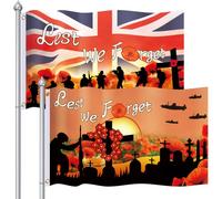 2 Pack Lest We Forget Flag, 3 X 5 Ft Remembrance Day Flag Vivid Color Polyester Sunday Flag for War Heroes Soldiers Armed Forces Remembrance Day Decorations