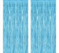 2 Pack Light Blue Tinsel Curtains 1 x 2m / 3.2 x 6.5ft, Metallic Foil Fringe Backdrop for Door & Wall, Hanging Streamers for Birthday Party, Wedding, Christmas & Holiday Decoration - (Light Blue)