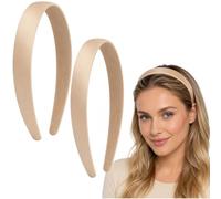 2 Pack Light Khaki Fabric Headbands for Women, 2cm Soft Lightweight Toothless Hairbands with Flexible Core, Korean Minimalist Hair Accessories for Daily Wear, Weddings, DIY Crafting