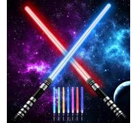 2 Pack Light up Saber with Sound, 7 Color Retractable Lightsaber LED Changing Light Saber Sword Toys for Party Favors Easter Halloween Dress Up