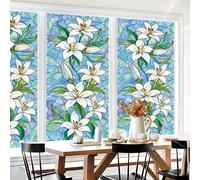 2 Pack Lily Stained Glass Window Film Privacy Decorative - Colorful Leaf Frosted Static Cling Vinyl, No Glue, UV Blocking, Heat Control,Tint for Home Office Bathroom, 17.7 x 39.4 Inches
