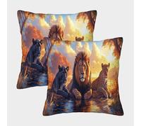 2 Pack Lions, Panthers And Leopards Pillow Case Home Decoration Sofa African Savannah Cushion Cover 50x50cm