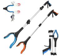 2 Pack Litter Picker Grabber Tool 81cm & 91cm - Long Reach Reacher Grabber, Lightweight Pick Up Stick for Elderly, Disabled & Adults, Foldable Trash Picker with Strong Grip, Blue & Orange