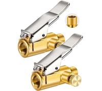 2-Pack Locking Tire Air Chuck, Brass Tire Inflator Hose Adapter w/Clip Adapter & Release Button for Lock On, No Leakage Air Compressor Pump Clip On Tire Chuck Nozzle Adapter Connect Accessories Tool