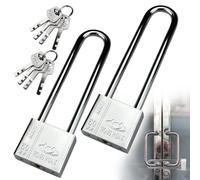 2 Pack Long Shackle Padlocks, Padlock with Keys Heavy Duty Keyed Padlocks Long Neck Padlock for Shed Gym Locker Fence Garage Outdoor [8 Not Universal Keys]