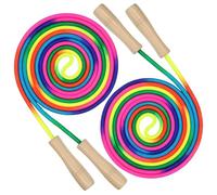 2 Pack Long Skipping Rope - 16 FT Rainbow Jumping Rope, Multiplayer Skipping Ropes with Wooden Handle, Adjustable Skipping Rope for Outdoor Fun, School Sport, Fitness Workouts