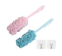 2 Pack Loofah Bath Brush with Long Handle Bath Shower Back Scrubber Body Brush for Men and Women Pink and Blue