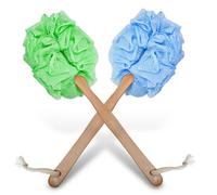 2-Pack Loofah with Handle - Exfoliating Skin Bath Mesh Sponge Luffa on Stick Shower Brush Body Back Scrubber Massage for Women & Men