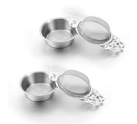 2 Pack Loose Tea Infuser Stainless Steel Leaf Teas Drain Strainer with Double Petal Handles, Extra Fine Mesh Tea Drip Bowls Teapot Divider for 2.5-4 Inch Cup Mouth, Silver