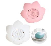 2 Pack Lotus Shower Steamer Trays, Silicone soap Holder, Drainage Box, Bathroom Accessories, Kitchen and Bathroom Counter, Small self draining soap Holder (White+Pink)