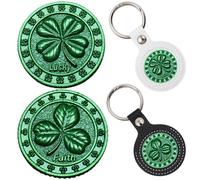 2 Pack Lucky Lottery Scratcher Tool Keychain - Four Leaf Clover Coin with Leather Holder, Irish Good Luck Charm for Scratch Off Tickets, Stocking Stuffers for Gamblers Men (Green, 2-Pack)