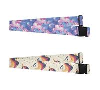 2 Pack Luggage Belt Strap Heavy Duty Adjustable Suitcase Bands for Creative Travel Accessory-Enchanted Unicorns Purple Sky
