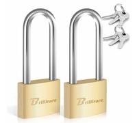 2 Pack Luggage Locks with Keys, Extra Long Shackle Brass Padlock, Solid Copper Travel Waterproof Keyed Lock Unbreakable, Outdoor Metal Lock for Lockers, Bags, Backpack, Gym, Gate, Toolbox-Golden