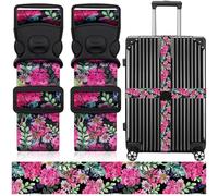 2 Pack Luggage Straps for Suitcases, Adjustable Travel Belt with Double Lock and Quick Release Buckle, Heavy Duty Nylon Bag Packing Strap, Bright Identifiers Business Travel Accessories-Pink Flowers