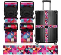 2 Pack Luggage Straps for Suitcases, Adjustable Travel Belt with Double Lock and Quick Release Buckle, Heavy Duty Nylon Bag Packing Strap, Bright Identifiers Business Travel Accessories-Colorful Block
