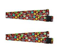 2 Pack Luggage Straps Mixed Animal Print Stars Red Plaid Pattern Heavy Duty Adjustable Polyester Baggage Straps for Women Men Travel School Business Trips identificador de maletas de viaje