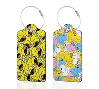 2 Pack Luggage Tag for Suitcase Cartoon Rubber Ducky Isolated Unique Travel Tags with Privacy Leather Cover ID Label & Stainless Steel Loop for Men and Women Baggage