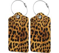 2 Pack Luggage Tag for Suitcase, Cheetah Leopard Print Leather Id Labels with Stainless Steel Loop Privacy Cover for Women Girls Bag Travel
