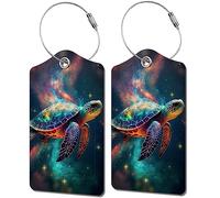 2 Pack Luggage Tag for Suitcase, Cute Unique Leather Bag Tags Identifiers Privacy Cover ID Label with Durable Steel Loop for Women Men Kids Girls Travel，TurtleE