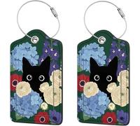 2 Pack Luggage Tag for Suitcase, Cute Unique Leather Bag Tags Identifiers Privacy Cover ID Label with Durable Steel Loop for Women Men Kids Girls Travel (BlackcatA)