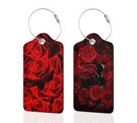 2 Pack Luggage Tag for Suitcase Dark Red Roses Unique Travel Tags with Privacy Leather Cover ID Label & Stainless Steel Loop for Men and Women Baggage