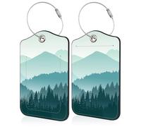 2 Pack Luggage Tag for Suitcase Green Mountain Landscape Leather Travel Cruise Luggage Tag with Stainless Steel Loop Name ID Label Privacy Cover for Adults Teens Travel Bag Labels Set