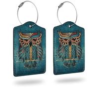 2 Pack Luggage Tag for Suitcase，Owl Vintage Floral Pattern Luggage Tags PU Leather Name ID Label and Metal Loop with Privacy Protection for Suitcase Women Men Girls Travel