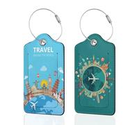 2 Pack Luggage Tag for Suitcase Travel Around The World Unique Travel Tags with Privacy Leather Cover ID Label & Stainless Steel Loop for Men and Women Baggage