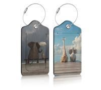 2 Pack Luggage Tag for Suitcases, Cute Elephant Wild Animals PU Leather Luggage Tag with Privacy Cover ID Label for Women Men Travel Cruise Baggage Handbag School Bag Backpack