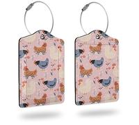 2 Pack Luggage Tag for Suitcases,Cute Roosters Chickens Flower PU Leather Bag Travel Suitcase ID Identifier Baggage Tags for Women Men Travel