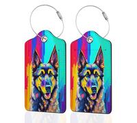 2 Pack Luggage Tags for Suitcase, Art German Shepherd Dog Leather Bag Tags Identifiers Privacy Cover ID Label with Durable Steel Loop for Women Men Kids Girls Travel