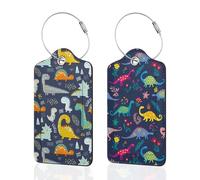 2 Pack Luggage Tags for Suitcase,Cute Cartoon Dinosaur Leather Suitcase Tags Identifiers with Privacy Name Address Labels and Durable Steel Loop for Women Men Travel