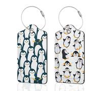 2 Pack Luggage Tags for Suitcase Cute Penguins Unique Travel Tags with Privacy Leather Cover ID Label & Stainless Steel Loop for Men and Women Baggage