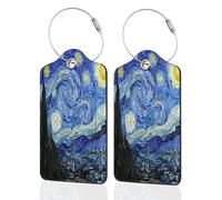 2 Pack Luggage Tags for Suitcase Starry Night by Van Gogh Unique Travel Tags with Leather Privacy Cover ID Label & Stainless Steel Loop for Men and Women Baggage