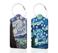 2 Pack Luggage Tags for Suitcase, Starry Night Van Gogh Leather Bag Tags Identifiers Privacy Cover ID Label with Durable Steel Loop for Women Men Kids Girls Travel