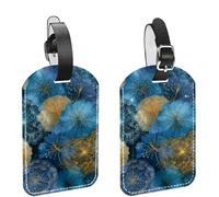 2 Pack Luggage Tags for Suitcases, Blue and Yellow Dandelions Floral Seamless Pattern Privacy Cover ID Label Leather Bag Tags Identifiers for Baggage Travel Essentials Bag