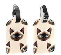 2 Pack Luggage Tags for Suitcases, Cute Faces of Cats on a Beige Background Privacy Cover ID Label Leather Bag Tags Identifiers for Baggage Travel Essentials Bag