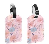 2 Pack Luggage Tags for Suitcases, Cute Pastel Spring Flower Pink Pattern Privacy Cover ID Label Leather Bag Tags Identifiers for Baggage Travel Essentials Bag