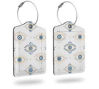 2 Pack Luggage Tags for Suitcases,Evil Eye Pattern Leather Cruise Suitcases Tag with Stainless Steel Loop Privacy Cover ID Label Travel Bag Tags Luggage Identifiers for Women Girl Suitcase