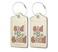 2 Pack Luggage Tags for suitcases God is Good TSA Approved Label Luggage Tag Baggage Tag Leather Stainless Steel Loop Label Tag for Men Women Travel Bag Suitcase