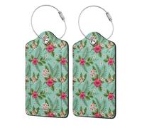 2-Pack Luggage Tags for Suitcases, Hawaiian Tropical Leaves Flowers, Personalized Aesthetic PU Leather Baggage Tags with Privacy Protection, Luggage Identifier Travel Id Tag for Cruise Vacations