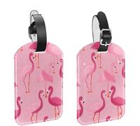 2 Pack Luggage Tags for Suitcases, Pink Flamingos Seamless Pattern Privacy Cover ID Label Leather Bag Tags Identifiers for Baggage Travel Essentials Bag