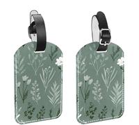 2 Pack Luggage Tags for Suitcases, Sage Green Botanical Seamless Pattern Privacy Cover ID Label Leather Bag Tags Identifiers for Baggage Travel Essentials Bag