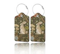 2 Pack Luggage Tags for Suitcases, Travel ID Tags with Privacy Cover, Stainless Steel Loops & Address Card Cruise Essentials for Women Girls Kids, Backpacks & Bags Vintage Rabbit Mushroom