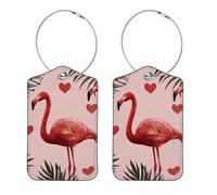 2 Pack Luggage Tags for Suitcases, Tropical Leaves Pink Flamingos and Hearts Privacy Cover ID Label Bag Tags Identifiers with Stainless Steel Loop