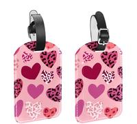 2 Pack Luggage Tags for Suitcases, Valentine's Day Seamless Heart Leopard Print Privacy Cover ID Label Leather Bag Tags Identifiers for Baggage Travel Essentials Bag