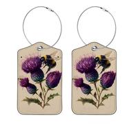 2 Pack Luggage Tags for Suitcases, Vintage Bee with Purple Flower Privacy Cover ID Label Bag Tags Identifiers with Stainless Steel Loop